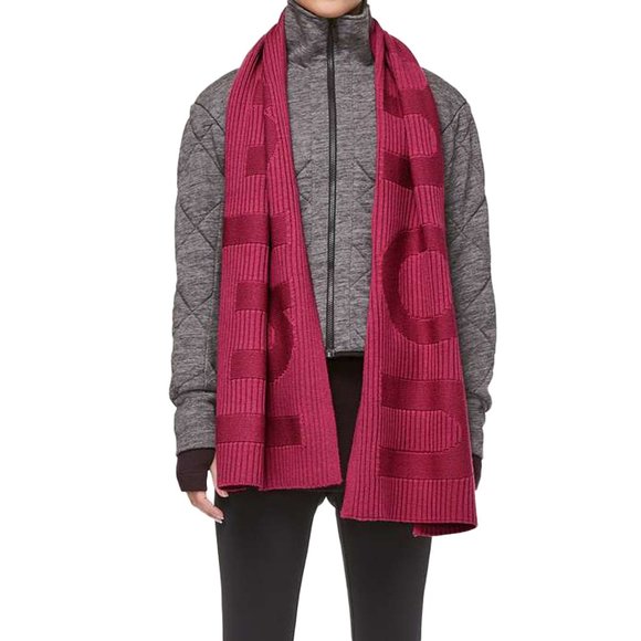 LULULEMON Stamped With Love Merino Wool Violet Pink Red Ribbed Scarf - Picture 2 of 4